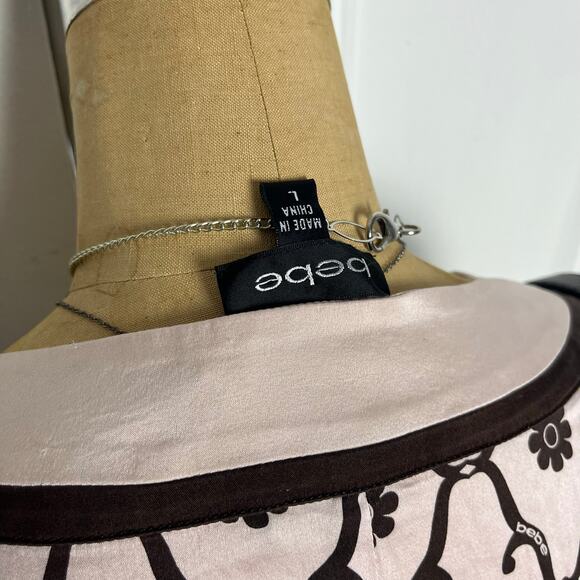 Bebe Vintage silk coquette short sleeve pink puffed top logo/floral print size M - Picture 7 of 7